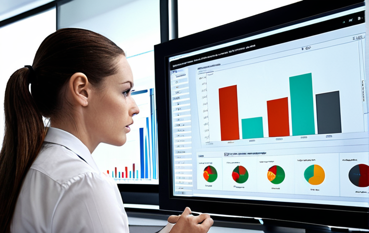 **Data Analysis for Customer Insights:** A business analyst examining charts and graphs of customer data on a large screen in a modern office. Emphasize data visualization and analytical tools.