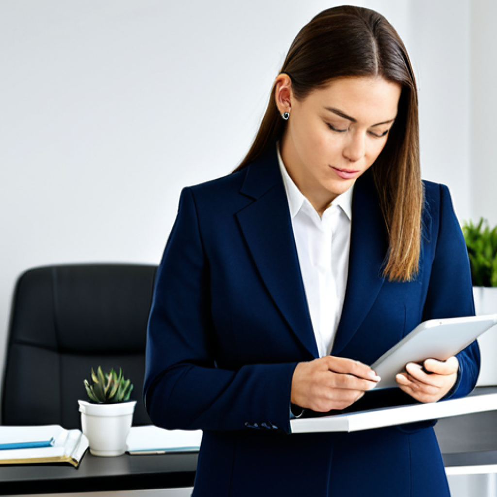Prioritized Workday**

"A professional businesswoman in a modern office setting, meticulously organizing her tasks using a digital planner and Eisenhower Matrix on a tablet. She is wearing a tailored business suit, fully clothed, with a focused expression. The office is bright and clean, symbolizing efficiency. Safe for work, appropriate content, perfect anatomy, natural proportions, professional, family-friendly, modest clothing."

**