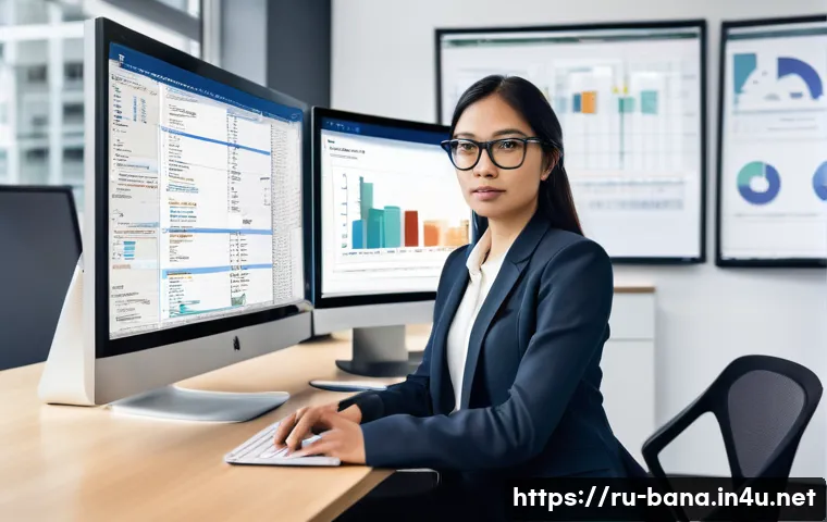 비즈니스 애널리스트 실무 테스트 - **Prompt:** A determined female business analyst in her early 30s, wearing smart-casual business att...