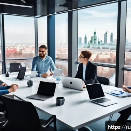 비즈니스 애널리스트 업무 표준화 - A modern office scene showing a diverse team of business analysts collaborating around a large table...