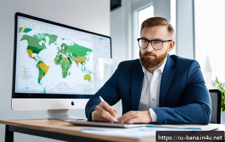 비즈니스 애널리스트 자격증 선택 - A professional business analyst in a modern office setting, focused on a laptop screen displaying co...