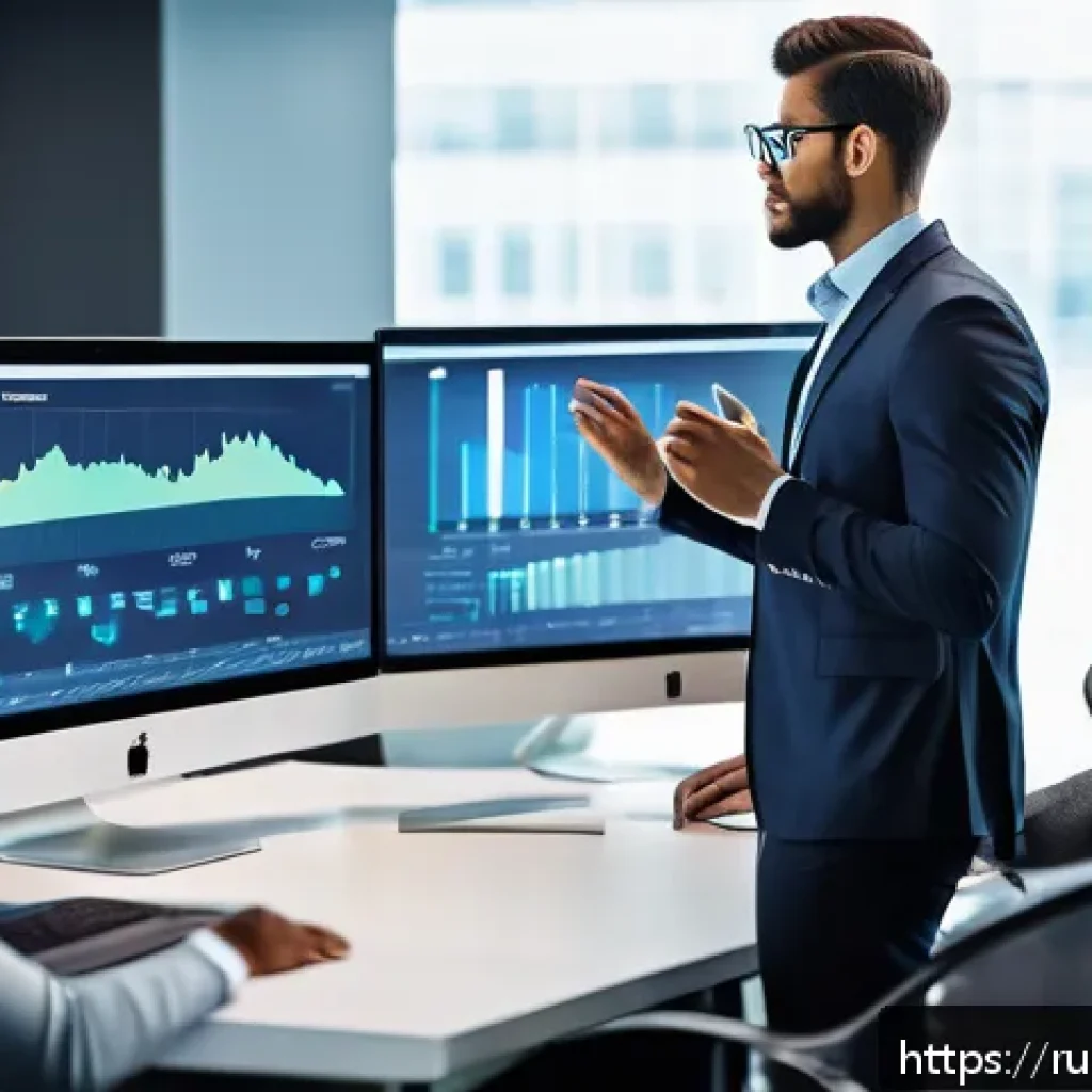 비즈니스 애널리스트 이직 면접 준비 - A modern business analyst in a sleek office environment, dressed in professional business attire, in...